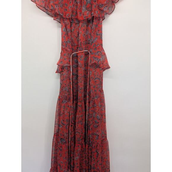 NWT Misa Los Angeles Kiera Paisley-print Tiered Maxi Dress Size M Red #1B456 - Picture 7 of 10